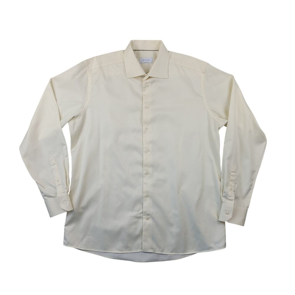 Eton Contemporary Men's 46 XL Yellow Cotton Dress Shirt European Quiet Luxury